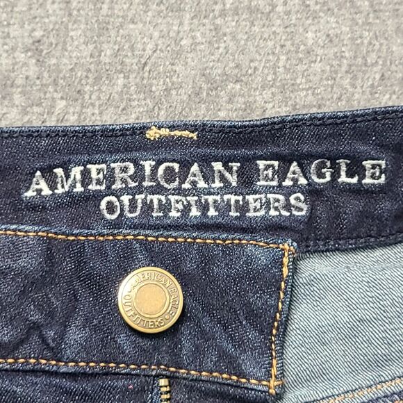American Eagle Womens Jeans Shorts 14 Blue Super Stretch Distressed Hot Mom Boho - Picture 5 of 8